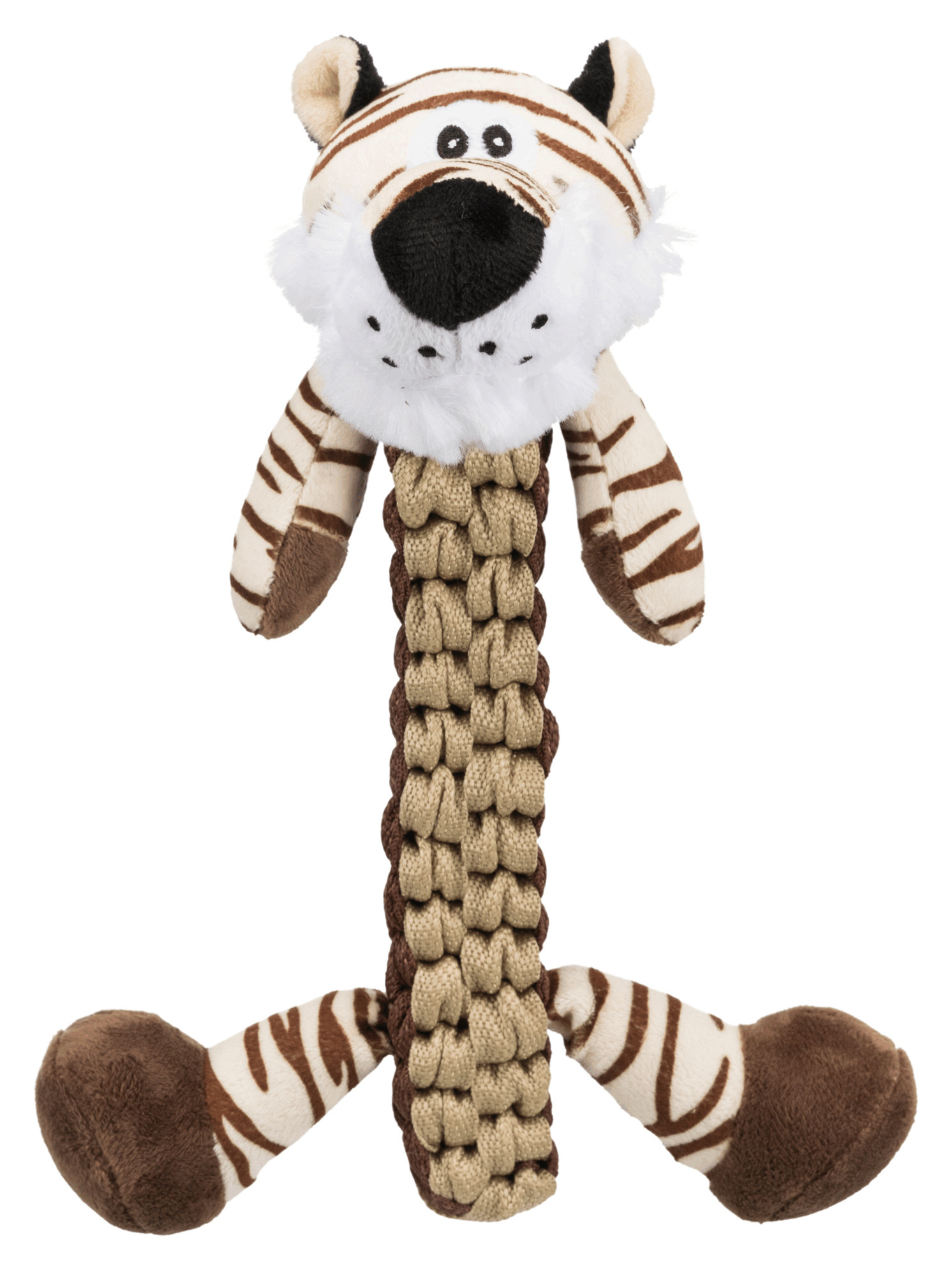 Robustes Kauspielzeug Seil 35727 – 32 cm großer Trixie Plüsch-Tiger mit integrierten Knotentauen aus Baumwolle und Quietscher