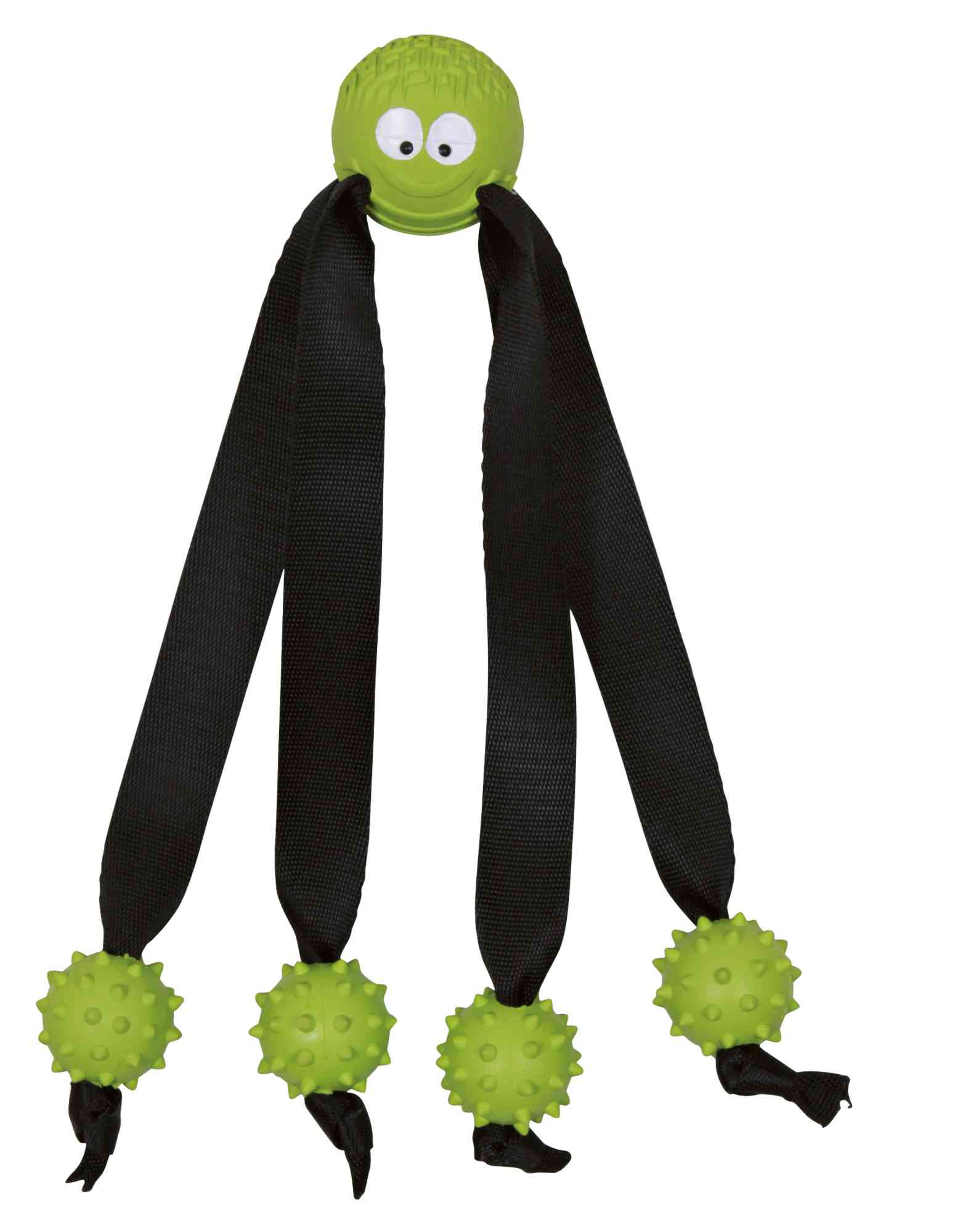 Geräuschloses Kauspielzeug Hund 34971 – Robustes 24 cm Welpenspielzeug aus Naturgummi mit Igelbällen und Stoffbeinen komplett ohne Quietscher