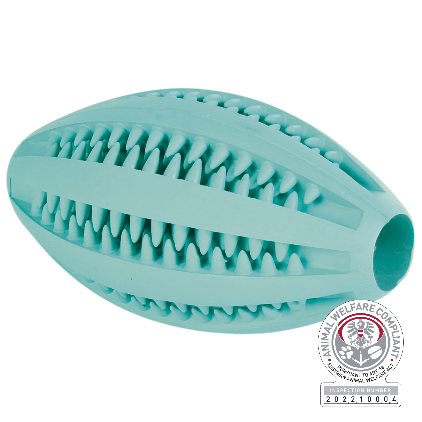 Trixie Denta Fun Rugby 3290 – Kleiner Zahnpflegeball Hund aus Naturgummi mit Minzgeschmack