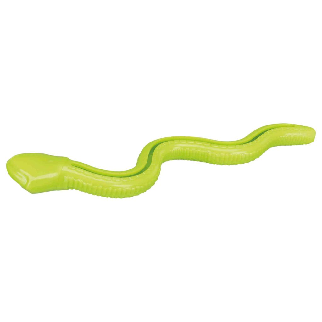 Befüllbare Snackschlange Hund 34949 – 42 cm Futterspielzeug aus robustem TPR mit praktischem Längsschlitz für Pasten