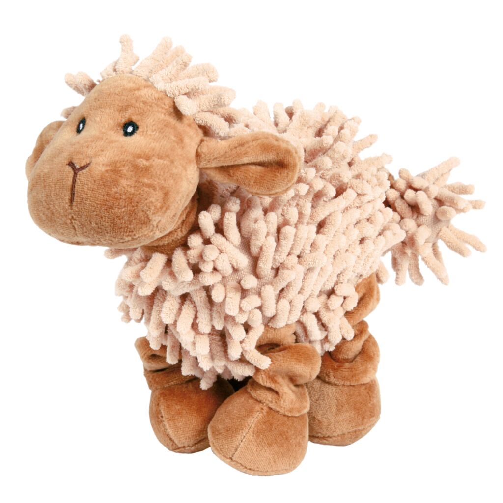 Kompaktes Kauspielzeug Stoff 35933 – 21 cm großes, kuschelweiches Trixie Plüsch-Schäfchen mit integrierter Stimme