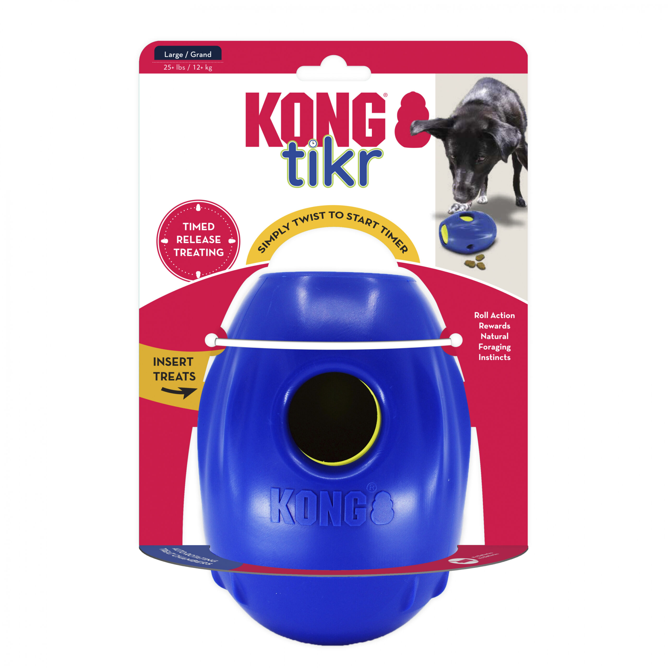 Zeitgesteuertes Hundespielzeug Gummi 69658 – Befüllbares, großes 12 x 17 cm KONG Tikr Intelligenzspielzeug mit mechanischem Timer