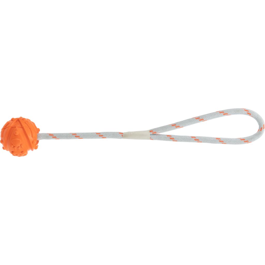 Geräuschloser Hundeball klein 33481 – Kompakter ø 4,5 cm Naturkautschuk-Ball mit 35 cm Wurfkordel
