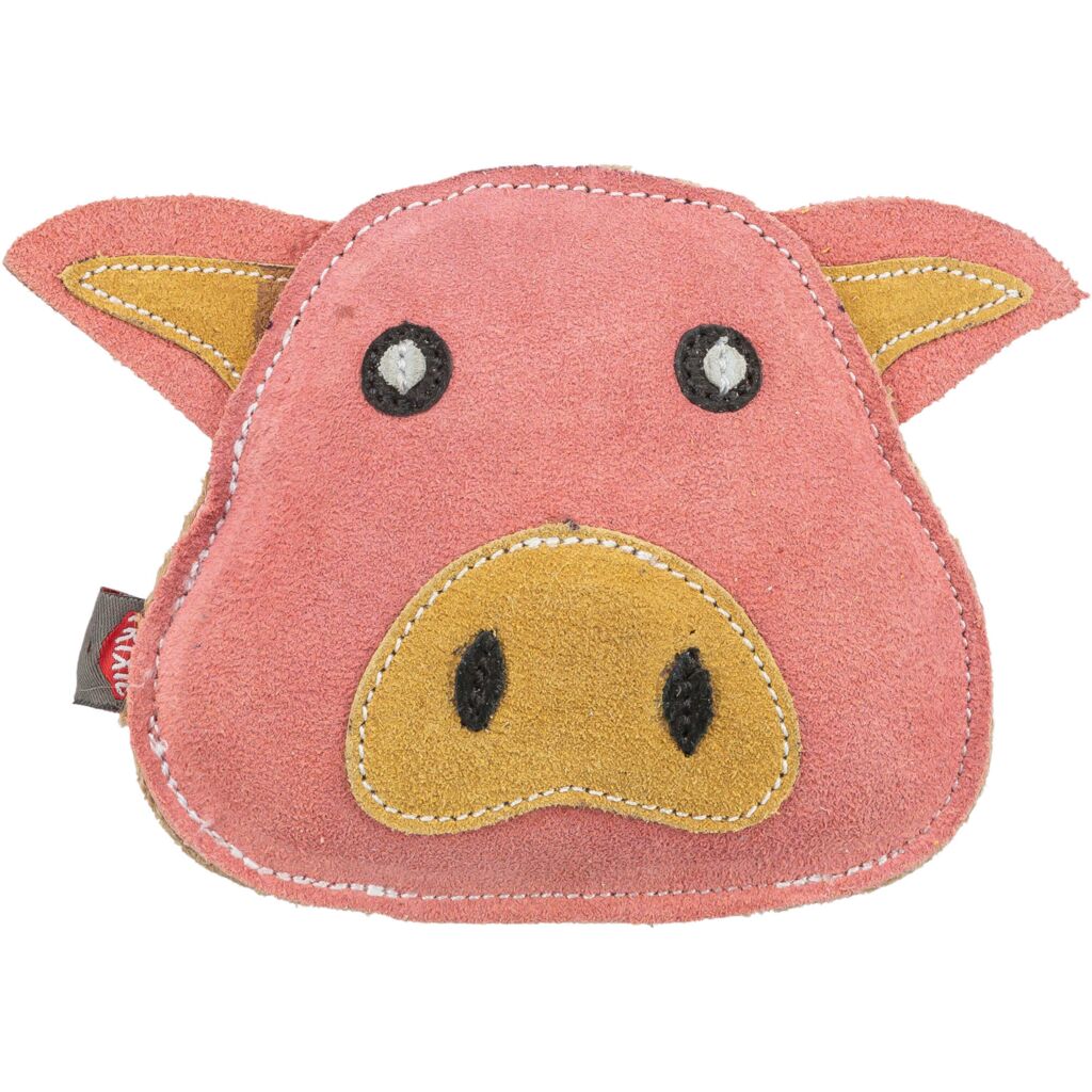 Robustes Kauspielzeug Leder 35990 – 19 cm großes, strapazierfähiges Trixie Echtleder-Schwein mit integrierter Stimme