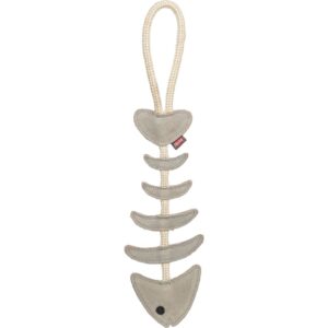 Trixie Hundespielzeug Fischgräte am Tau 35993 – Robustes Kauspielzeug aus Leder mit Knotenseil